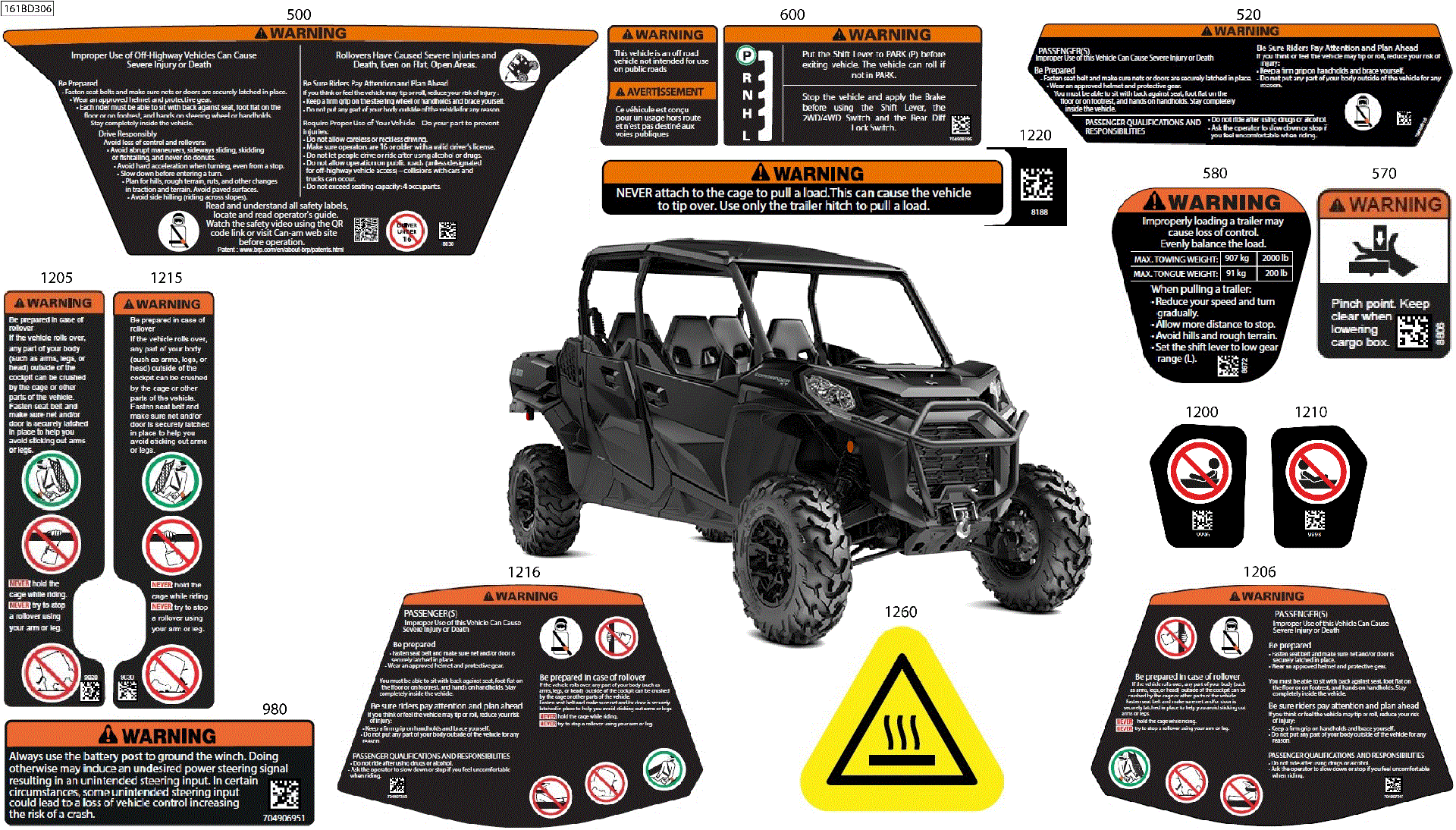 An Image of a Genuine Can-Am Parts Schematic Diagram showing the schematic - BODY - WARNING DECALS