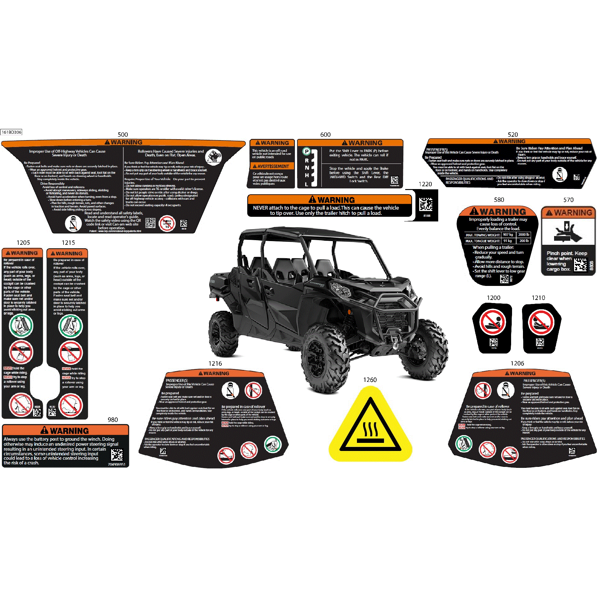 An Image of a Genuine Can-Am Parts Schematic Diagram showing the schematic - BODY - WARNING DECALS