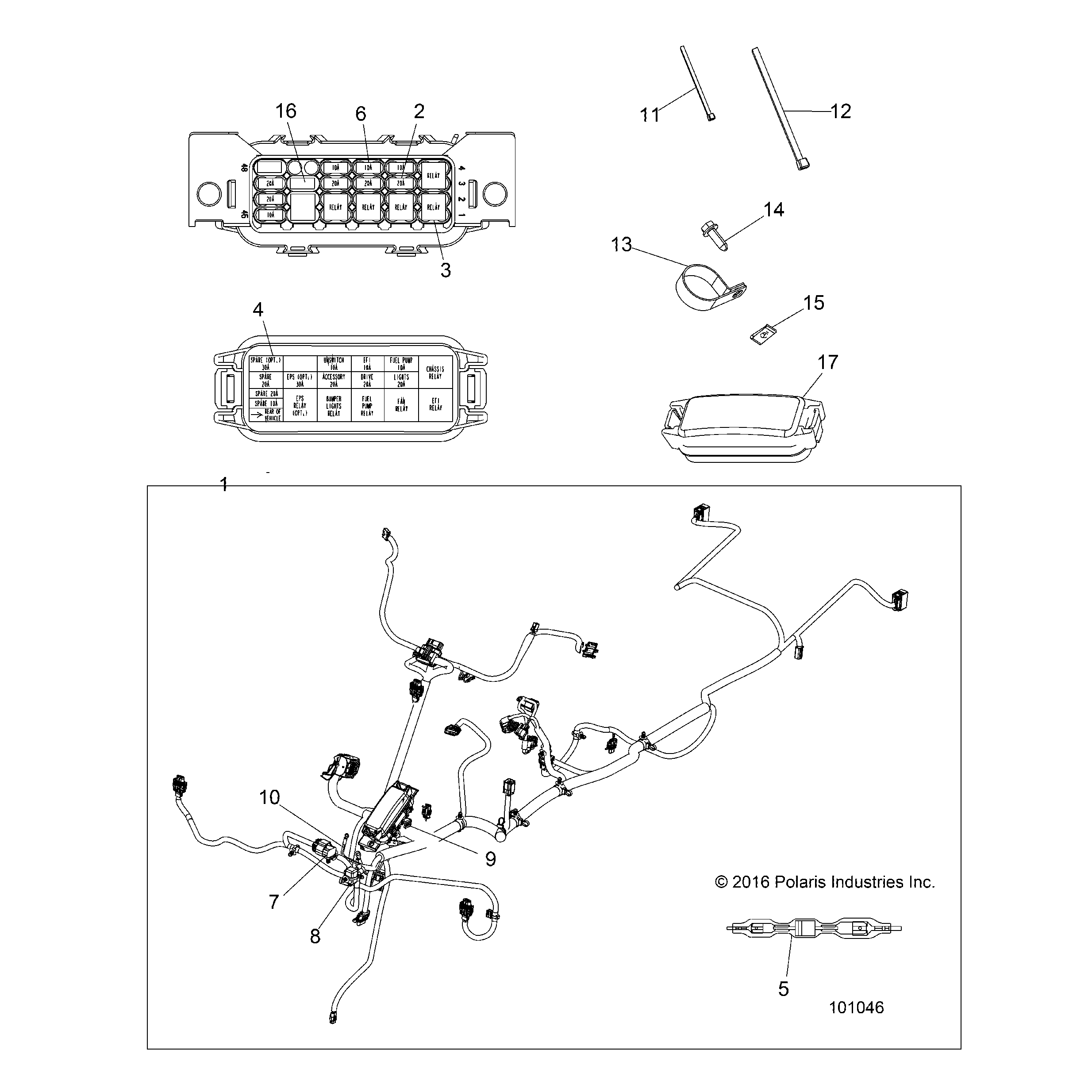 An Image of a Genuine Polaris Parts Schematic Diagram showing the schematic - ELECTRICAL: HARNESS - 2018 POLARIS SPORTSMAN TOURING 570 EFI/EPS