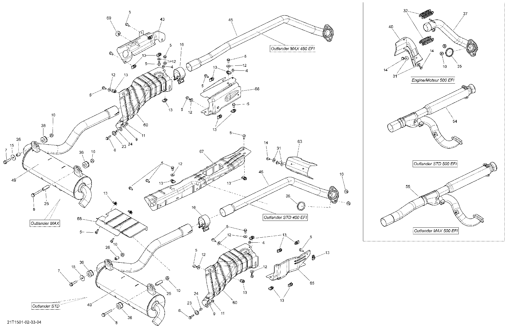 An Image of a Genuine Can-Am Parts Schematic Diagram showing the schematic - EXHAUST SYSTEM _21T1501