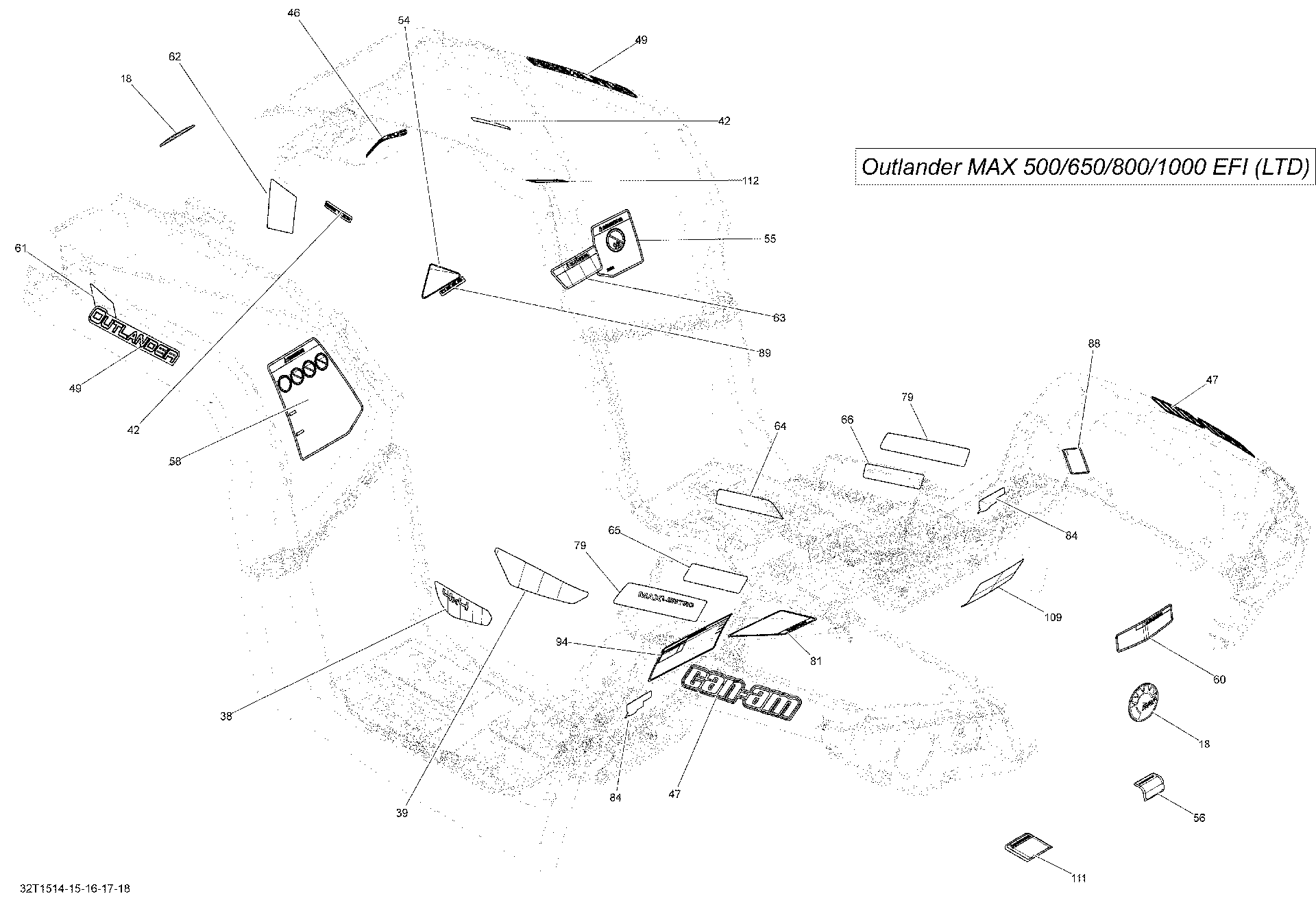 An Image of a Genuine Can-Am Parts Schematic Diagram showing the schematic - DECALS _32T1515