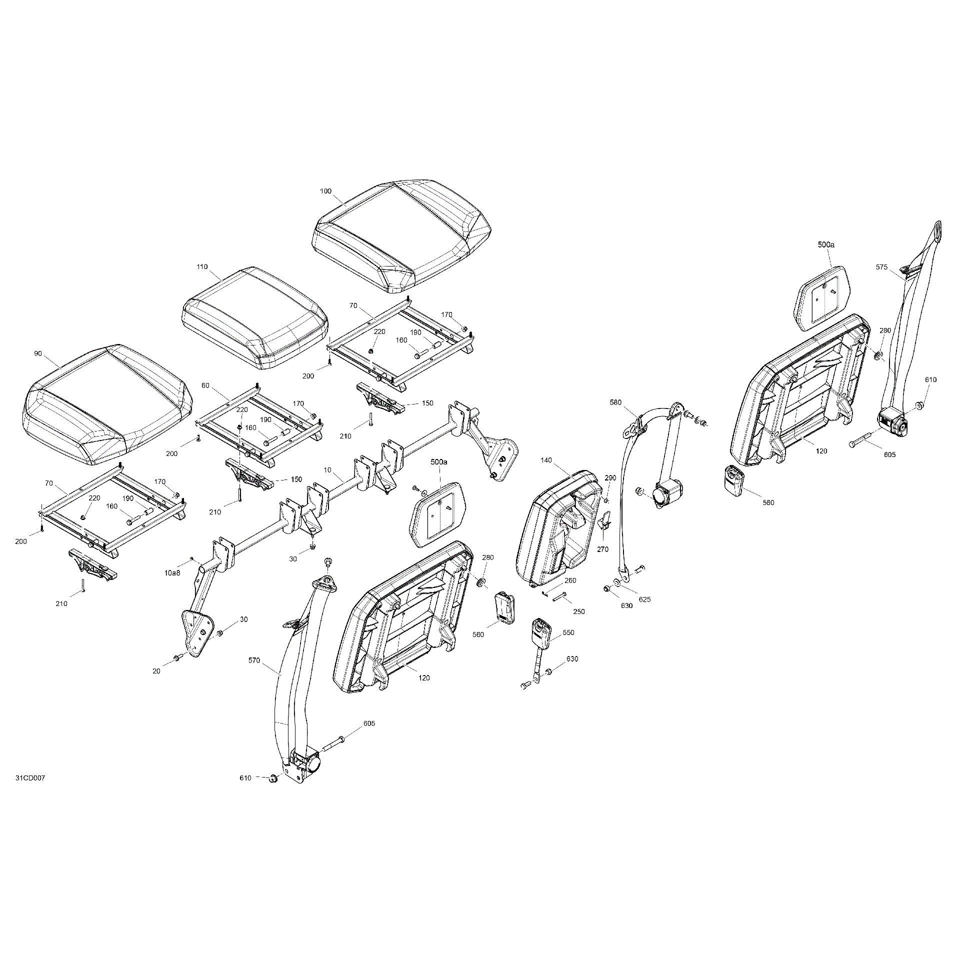 An Image of a Genuine Can-Am Parts Schematic Diagram showing the schematic - BODY - SEAT - REAR SECTION