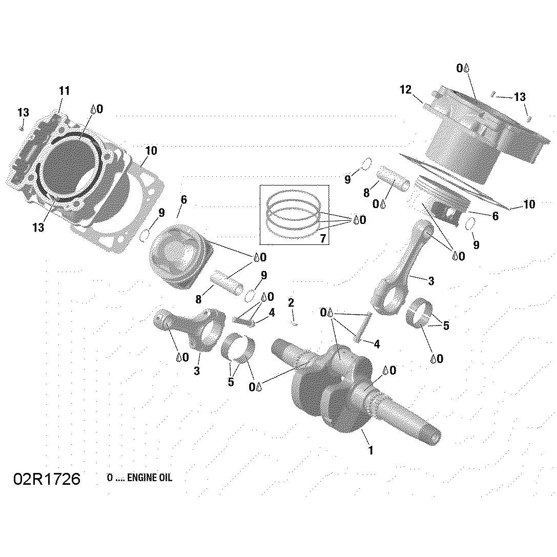 An Image of a Genuine Can-Am Parts Schematic Diagram showing the schematic - CRANKSHAFT PISTON AND CYLINDER - HD8