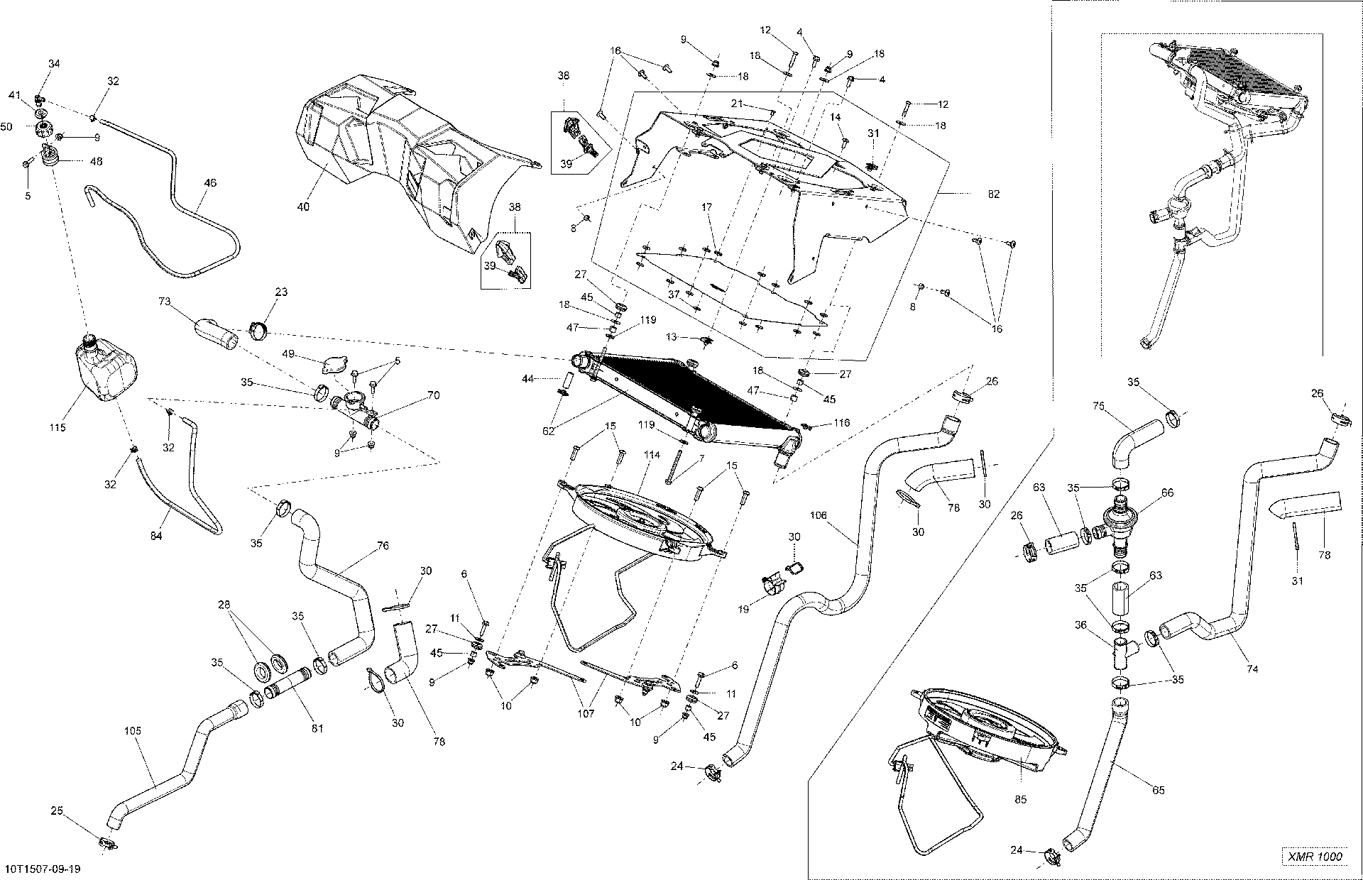 An Image of a Genuine Can-Am Parts Schematic Diagram showing the schematic - COOLING SYSTEM _10T1509