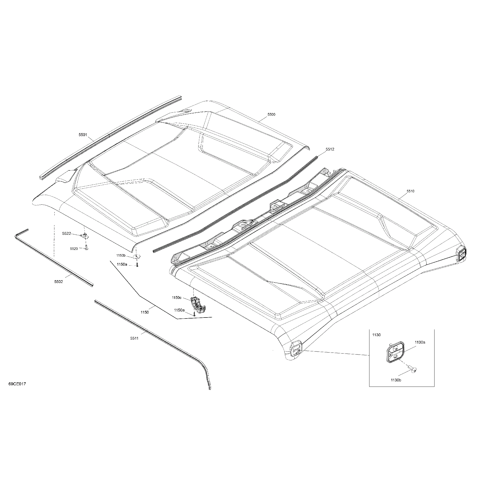 An Image of a Genuine Can-Am Parts Schematic Diagram showing the schematic - BODY - ROOF