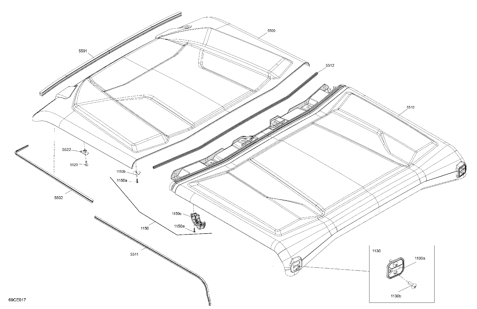 An Image of a Genuine Can-Am Parts Schematic Diagram showing the schematic - BODY - ROOF