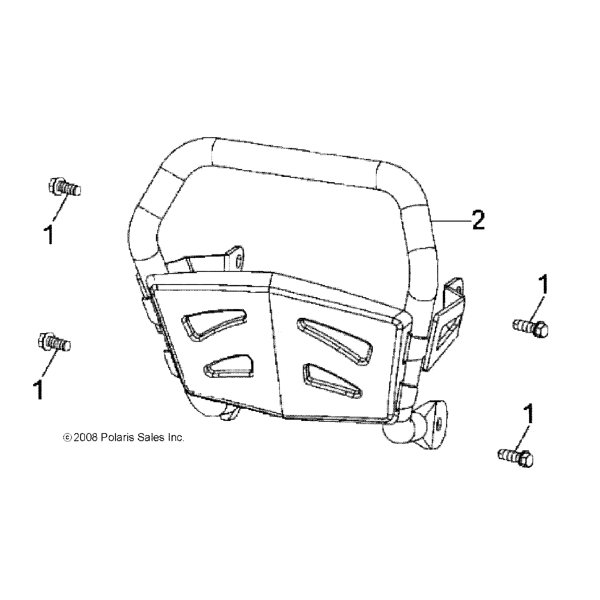 An Image of a Genuine Polaris Parts Schematic Diagram showing the schematic - CHASSIS: BUMPER - 2025 POLARIS OUTLAW 110