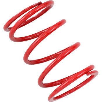 A close-up of the Primary Spring by Epi, a red Chrome Silicon coil, is shown angled to highlight its shiny, even coils crafted for top RPM performance, isolated on a white background.