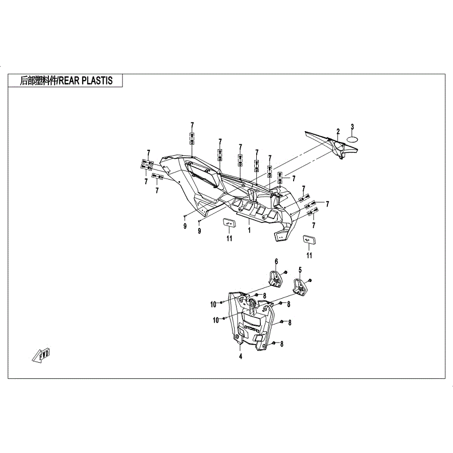 An Image of a Genuine CFMOTO Parts Schematic Diagram showing the schematic - REAR PLASTICS 2 - 2019 CFMOTO ZFORCE 800 Trail