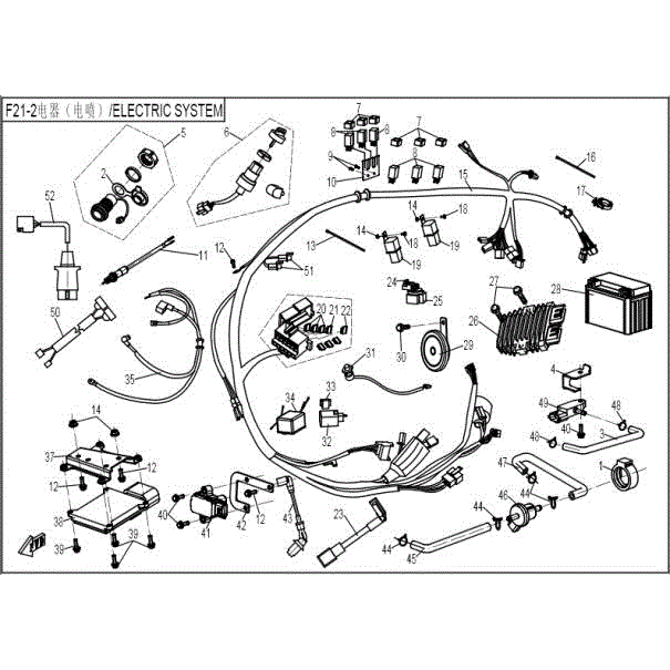 An Image of a genuine CFMOTO Parts Schematic Diagram showing the group - ELECTRIC SYSTEM - 2016 CFMOTO CFORCE 500 SWB