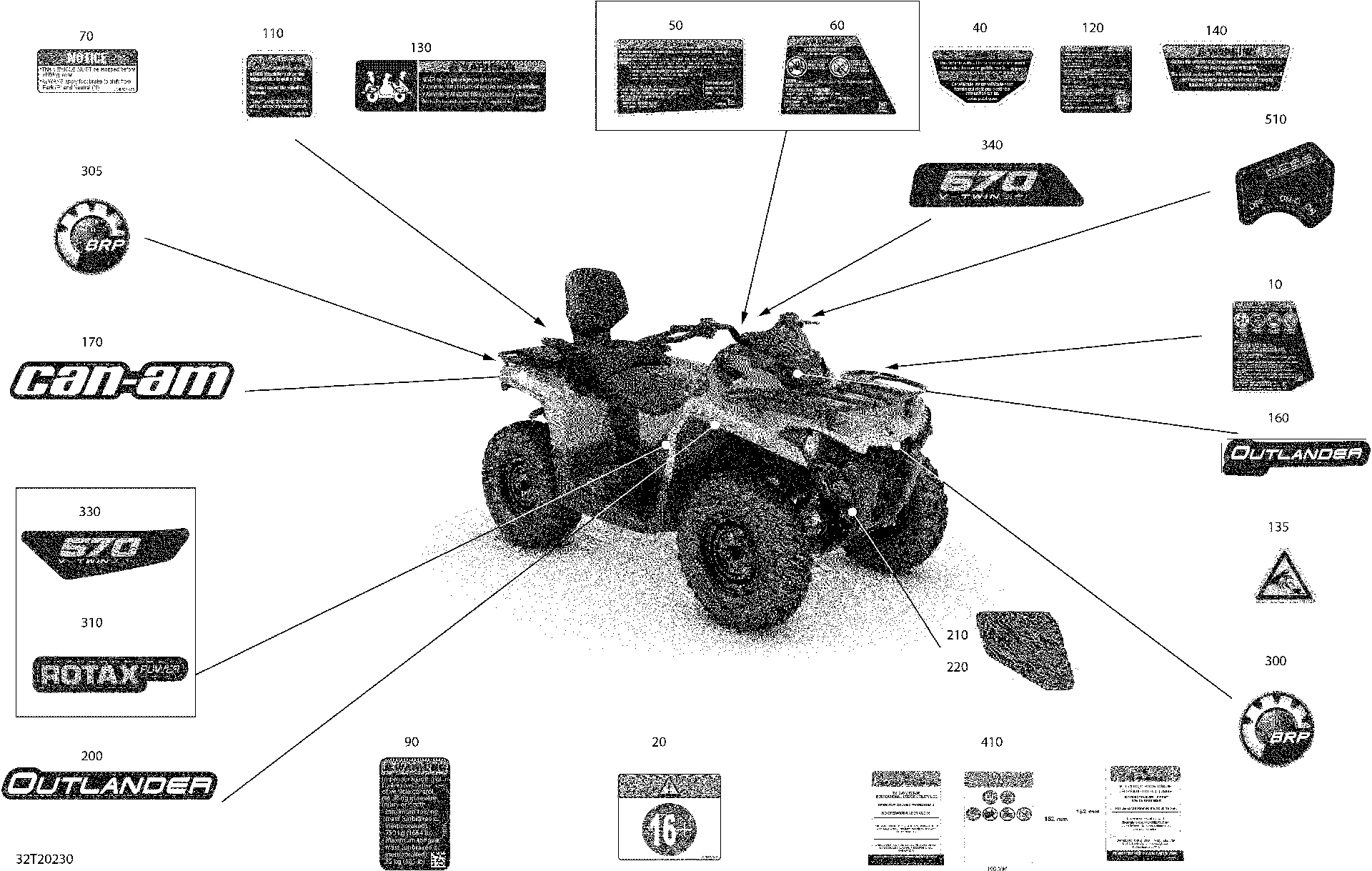 An Image of a Genuine Can-Am Parts Schematic Diagram showing the schematic - DECALS - DPS