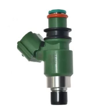Green and silver remanufactured Honda fuel injector with orange and black seals, compact cylindrical shape.
