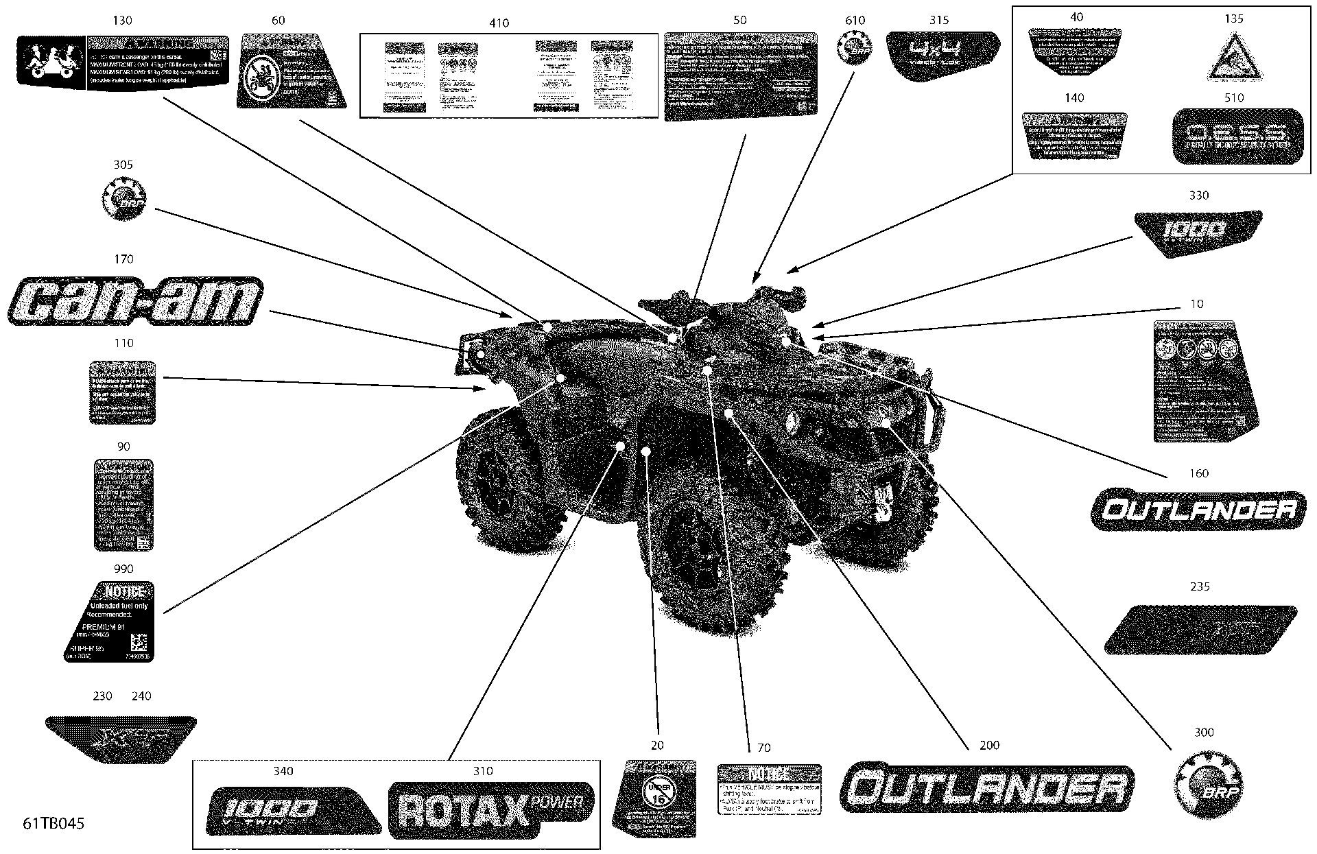 An Image of a Genuine Can-Am Parts Schematic Diagram showing the schematic - BODY - DECALS
