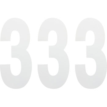 Three FX Number 3 White 8" decals by Factory Effex, made from adhesive vinyl, are arranged on a plain background—perfect for marking numbers or making quick changes.