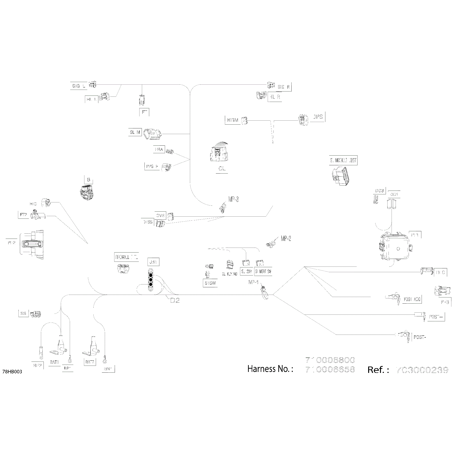 An Image of a Genuine Can-Am Parts Schematic Diagram showing the schematic - ELECTRIC - MAIN HARNESS - 710006660