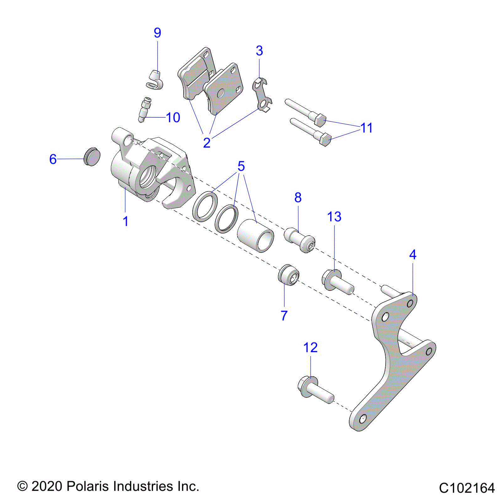 An Image of a Genuine Polaris Parts Schematic Diagram showing the schematic - BRAKES: CALIPERS REAR - 2025 POLARIS OUTLAW 70