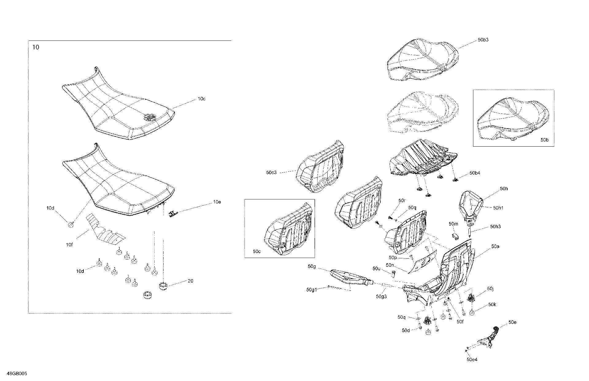 An Image of a Genuine Can-Am Parts Schematic Diagram showing the schematic - BODY - SEAT
