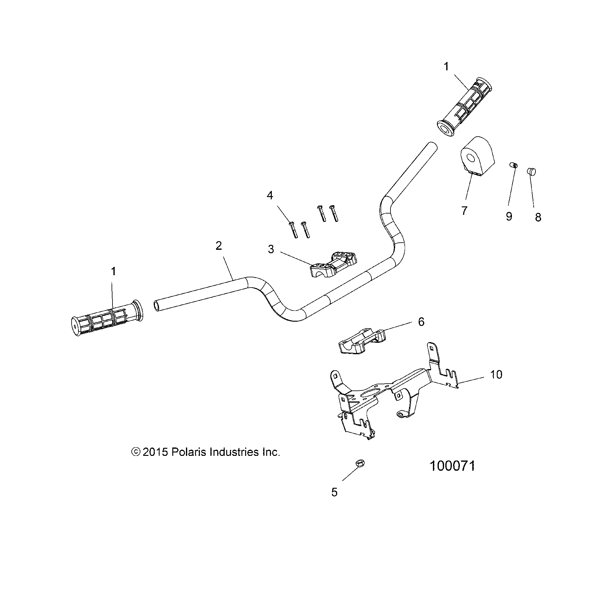 An Image of a Genuine Polaris Parts Schematic Diagram showing the schematic - STEERING: HANDLEBAR and CONTROLS - 2016 POLARIS SPORTSMAN XP 1000