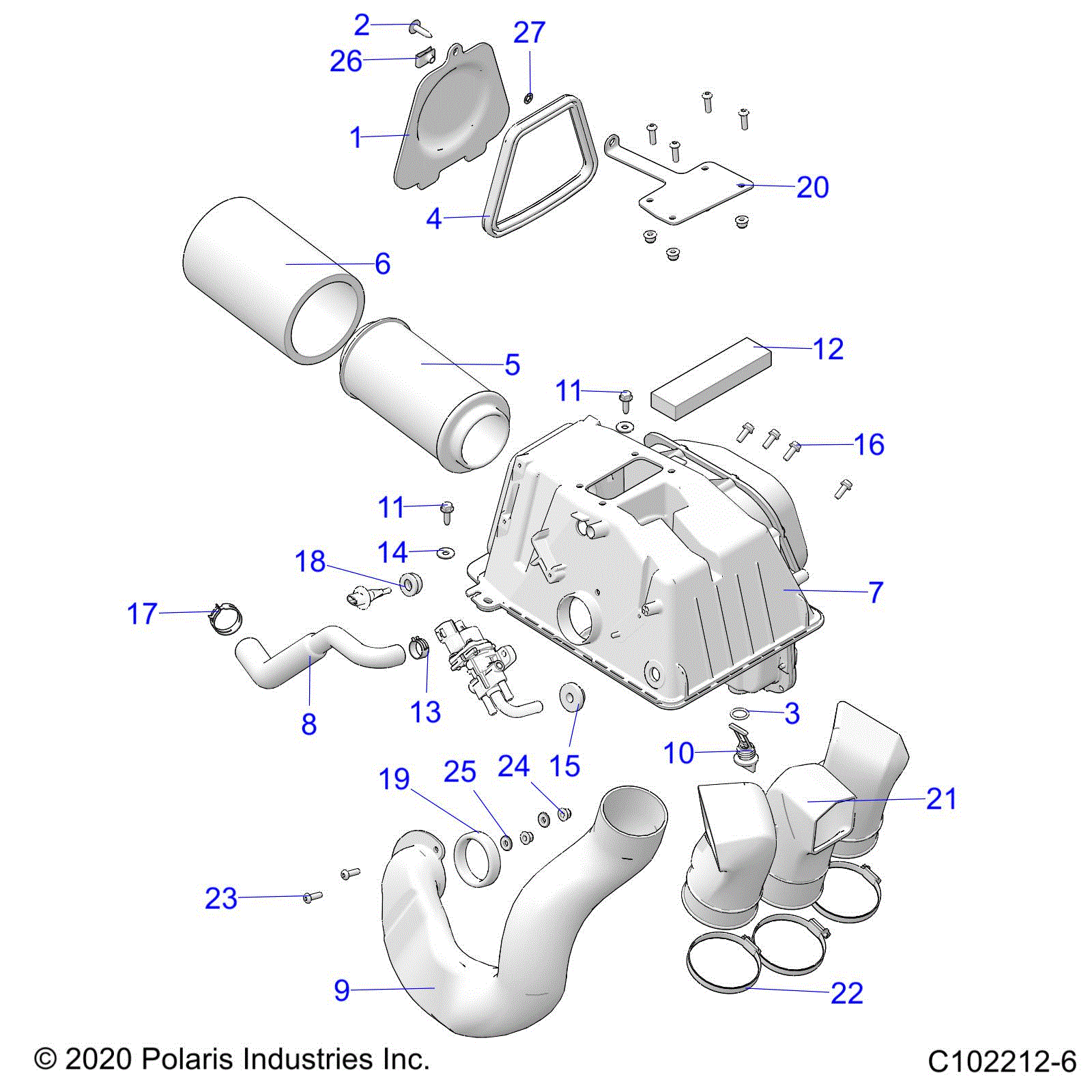 An Image of a Genuine Polaris Parts Schematic Diagram showing the schematic - ENGINE: AIR INTAKE - 2020 POLARIS SPORTSMAN 850 HIGH LIFTER