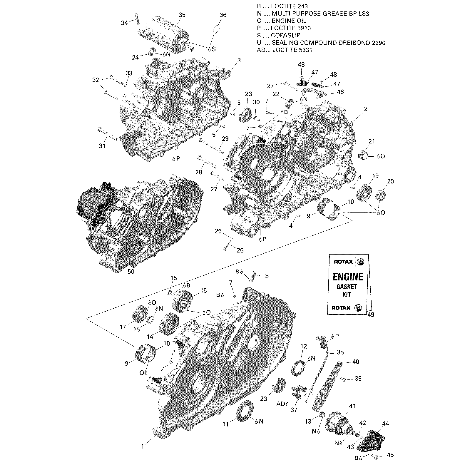 An Image of a Genuine Can-Am Parts Schematic Diagram showing the schematic - ROTAX - CRANKCASE