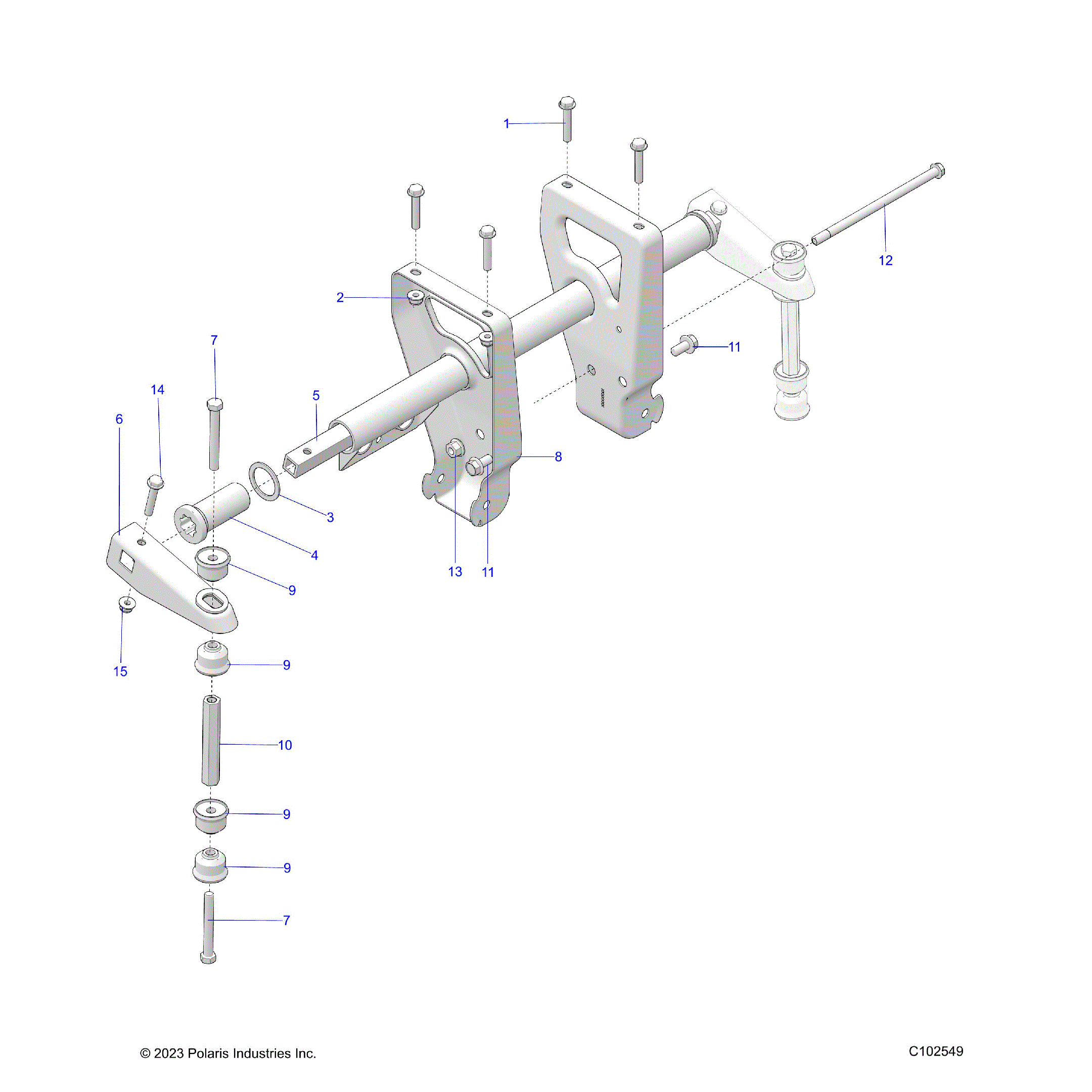 An Image of a Genuine Polaris Parts Schematic Diagram showing the schematic - SUSPENSION: TORSION BAR - 2024 POLARIS SPORTSMAN 570 EPS