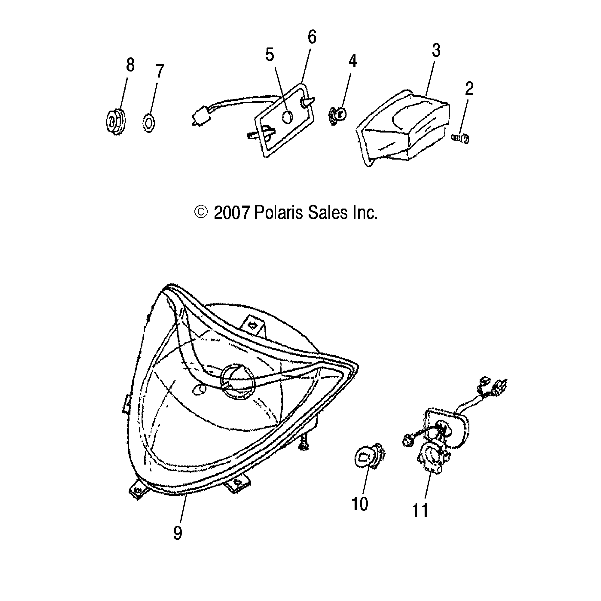 An Image of a Genuine Polaris Parts Schematic Diagram showing the schematic - ELECTRICAL: HEADLIGHT and TAILLIGHT - 2017 POLARIS PHOENIX 200