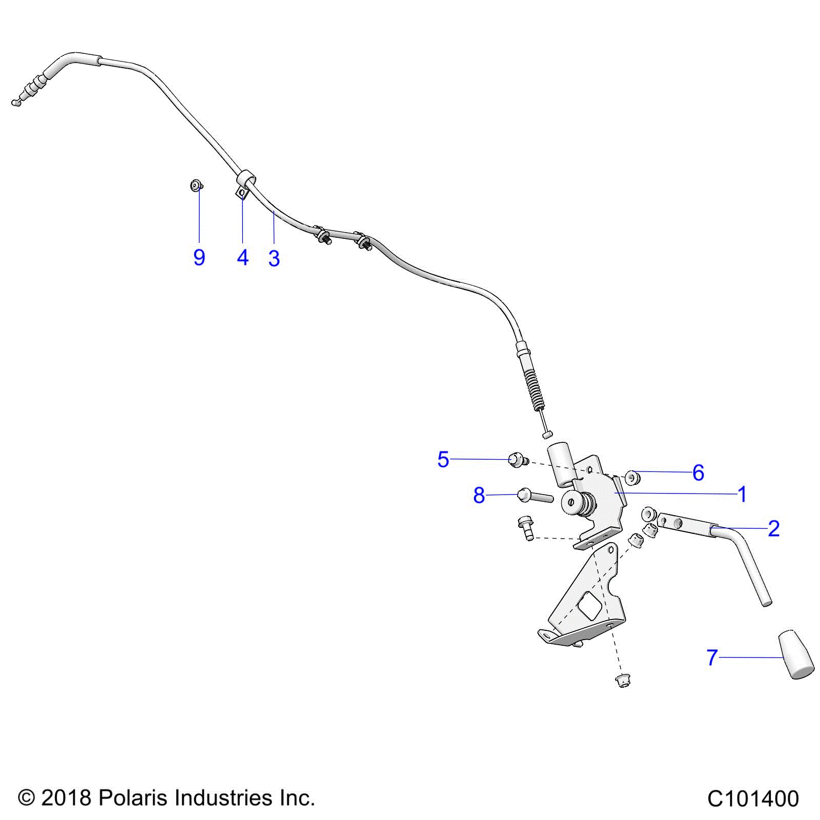An Image of a Genuine Polaris Parts Schematic Diagram showing the schematic - BRAKES: PARKING BRAKE HANDLE - 2020 POLARIS ACE 150 EFI
