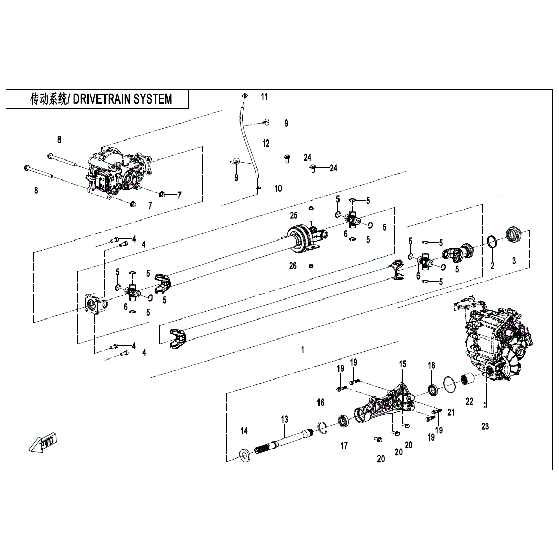 An Image of a Genuine CFMOTO Parts Schematic Diagram showing the schematic - DRIVETRAIN SYSTEM - 2025 CFMOTO UFORCE U10XL PRO HIGHLAND