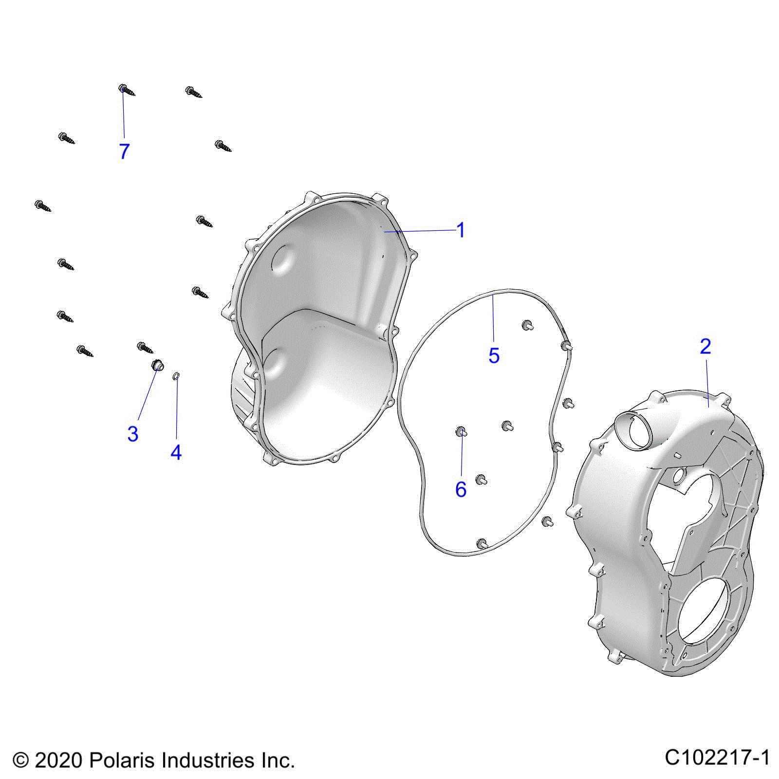 An Image of a Genuine Polaris Parts Schematic Diagram showing the schematic - BODY: CLUTCH COVER - 2022 POLARIS SPORTSMAN 850 HIGH LIFTER