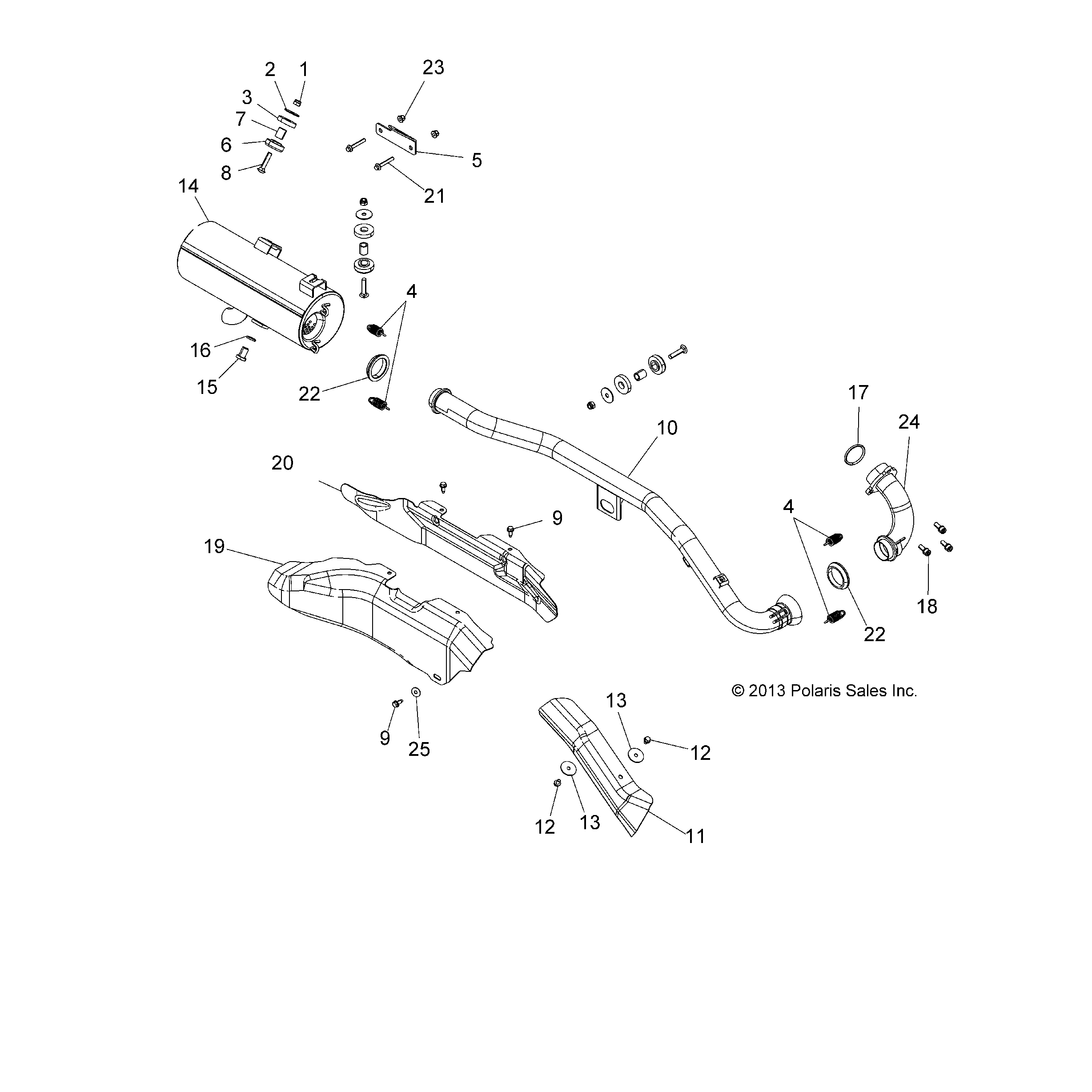 An Image of a Genuine Polaris Parts Schematic Diagram showing the schematic - ENGINE: EXHAUST - 2015 POLARIS SPORTSMAN 570 SP
