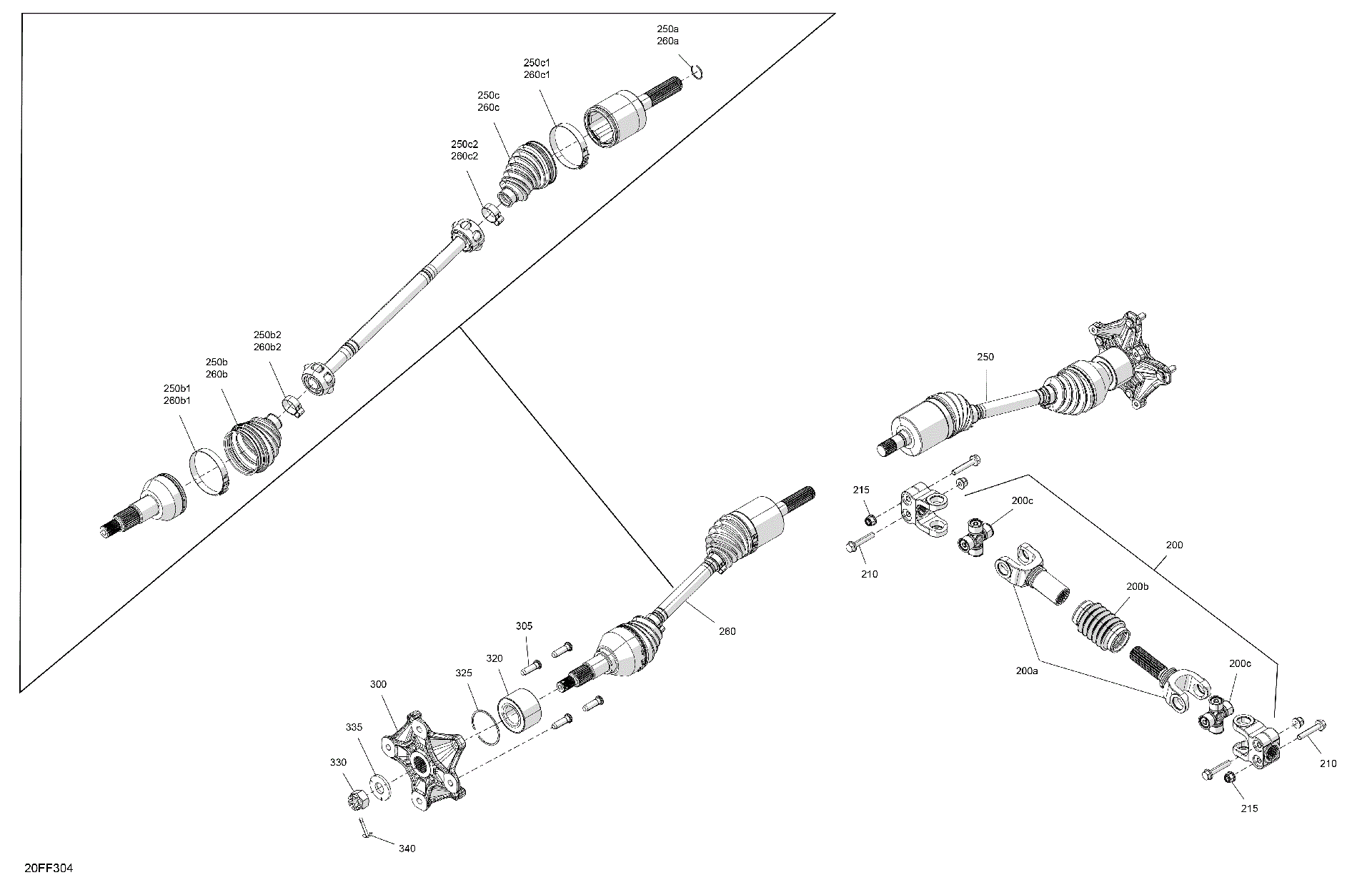 An Image of a Genuine Can-Am Parts Schematic Diagram showing the schematic - DRIVE - FRONT - COMMON PARTS