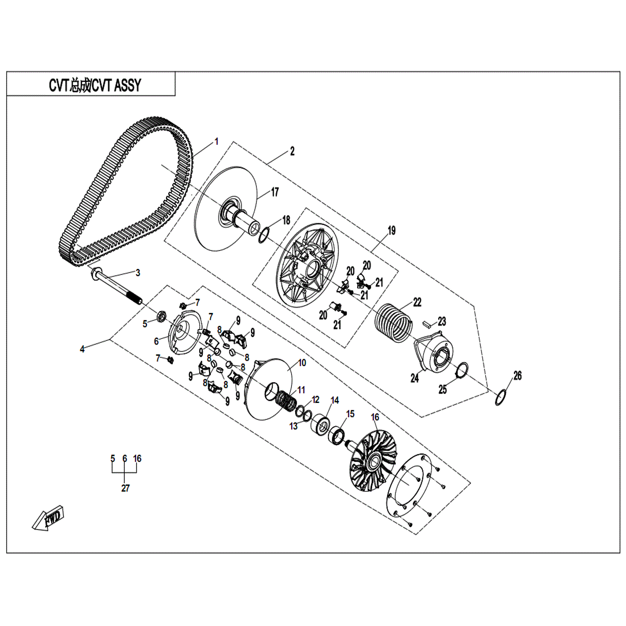 An Image of a genuine CFMOTO Parts Schematic Diagram showing the group - CVT ASSY. (NO SPEED LIMITED - 2022 CFMOTO CFORCE 800 XC
