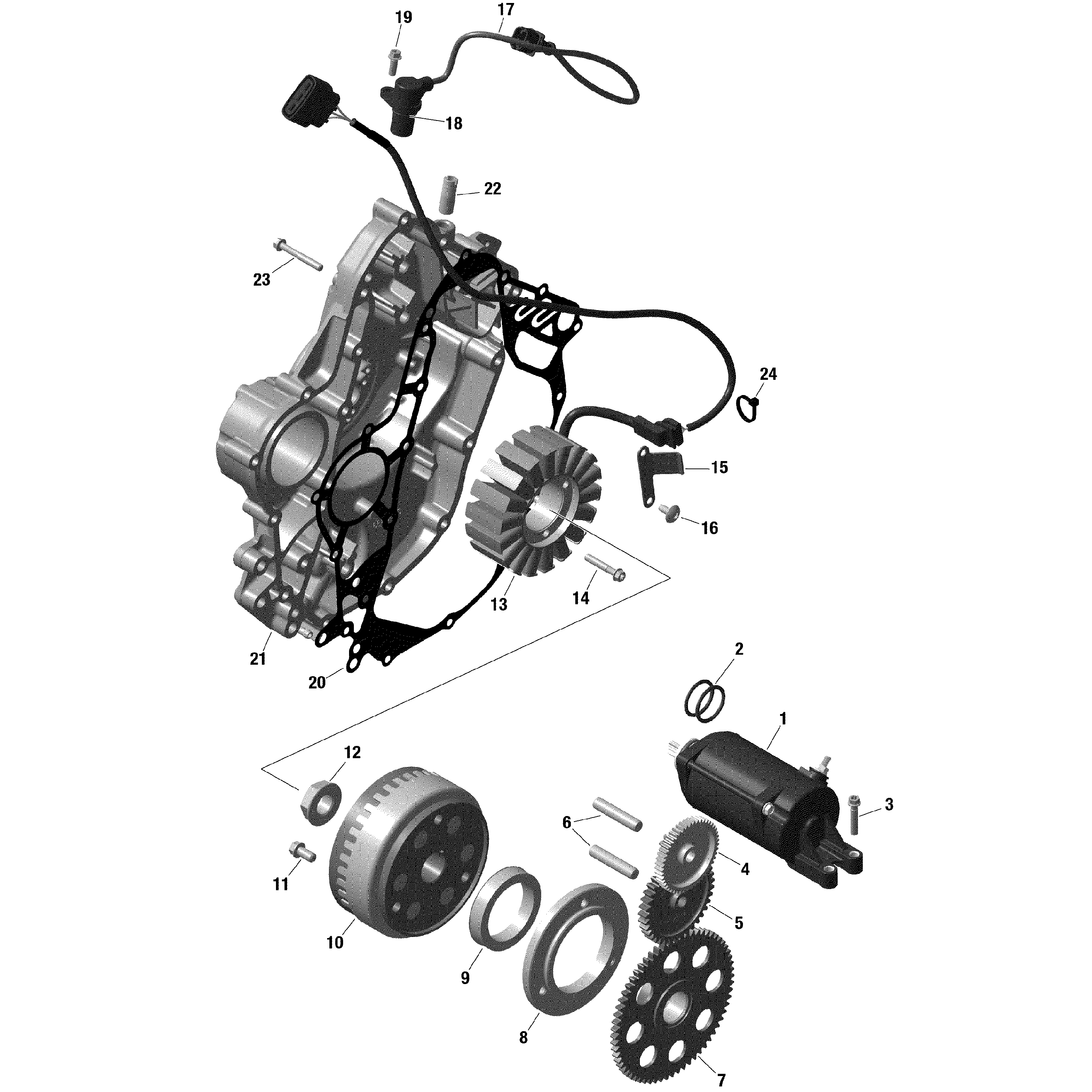 An Image of a Genuine Can-Am Parts Schematic Diagram showing the schematic - ROTAX - MAGNETO AND ELECTRIC STARTER