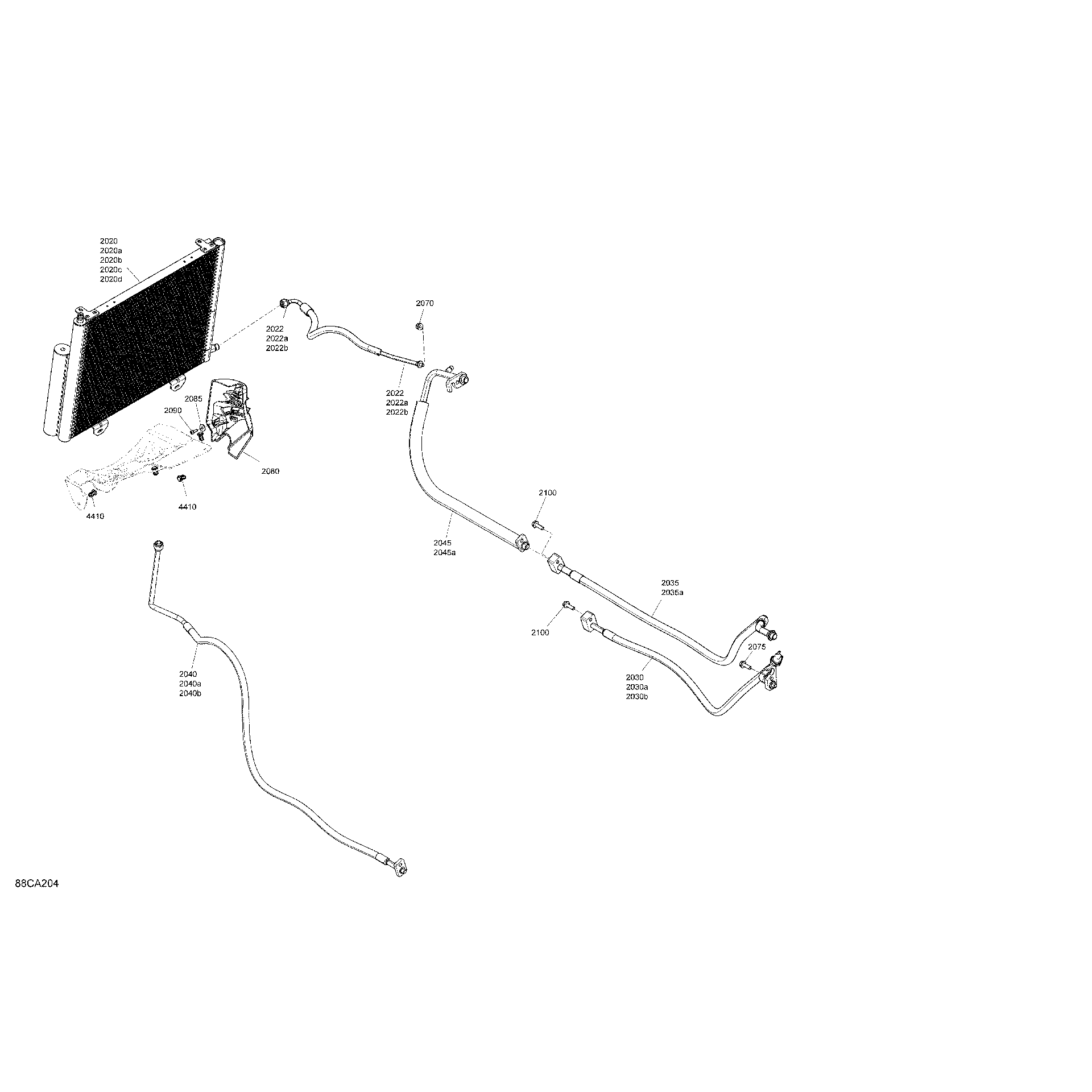 An Image of a Genuine Can-Am Parts Schematic Diagram showing the schematic - BODY - ENCLOSURE CAB - AIR CONDITIONER SYSTEM (88CA204A)
