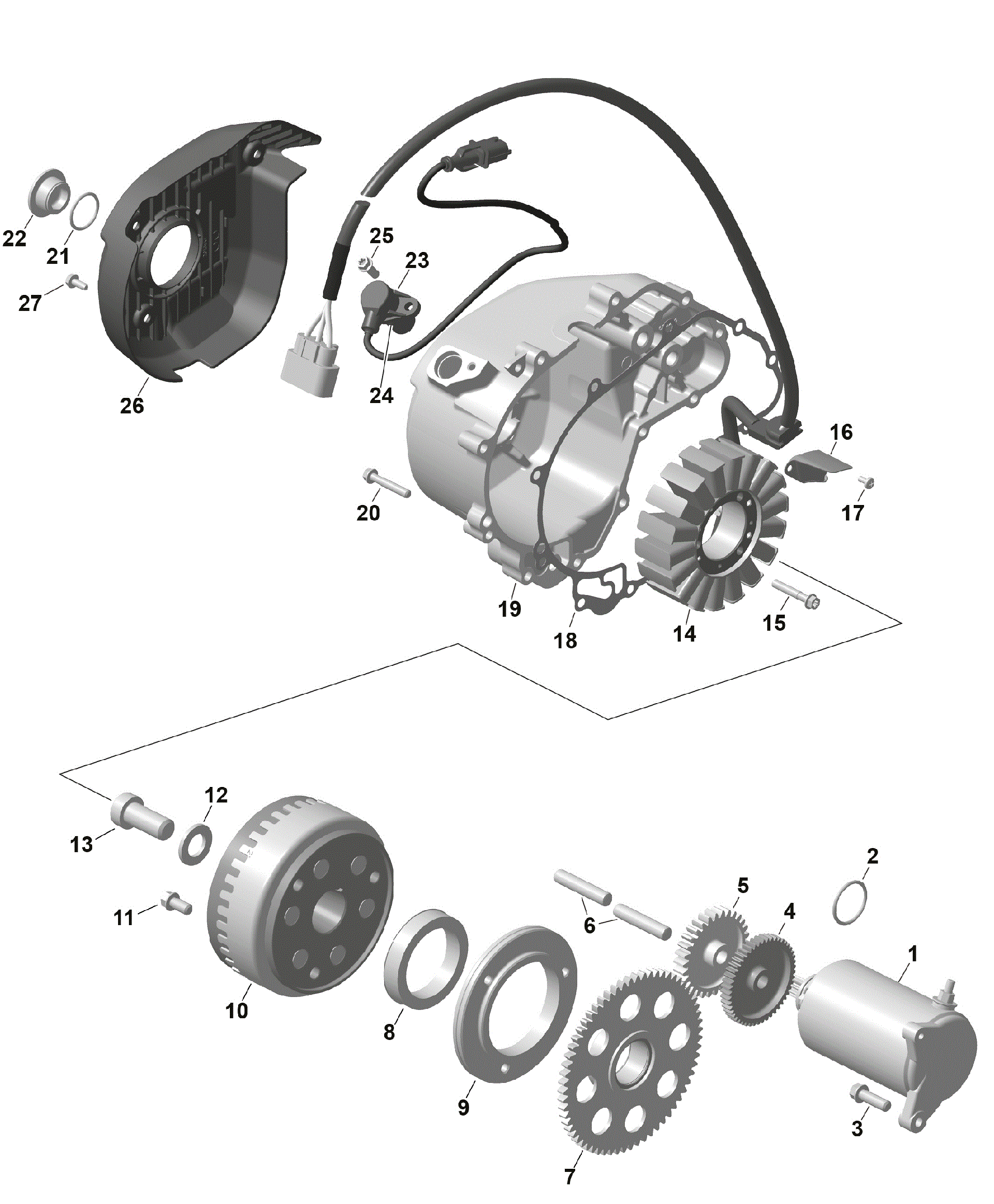 An Image of a Genuine Can-Am Parts Schematic Diagram showing the schematic - ROTAX - MAGNETO AND ELECTRIC STARTER
