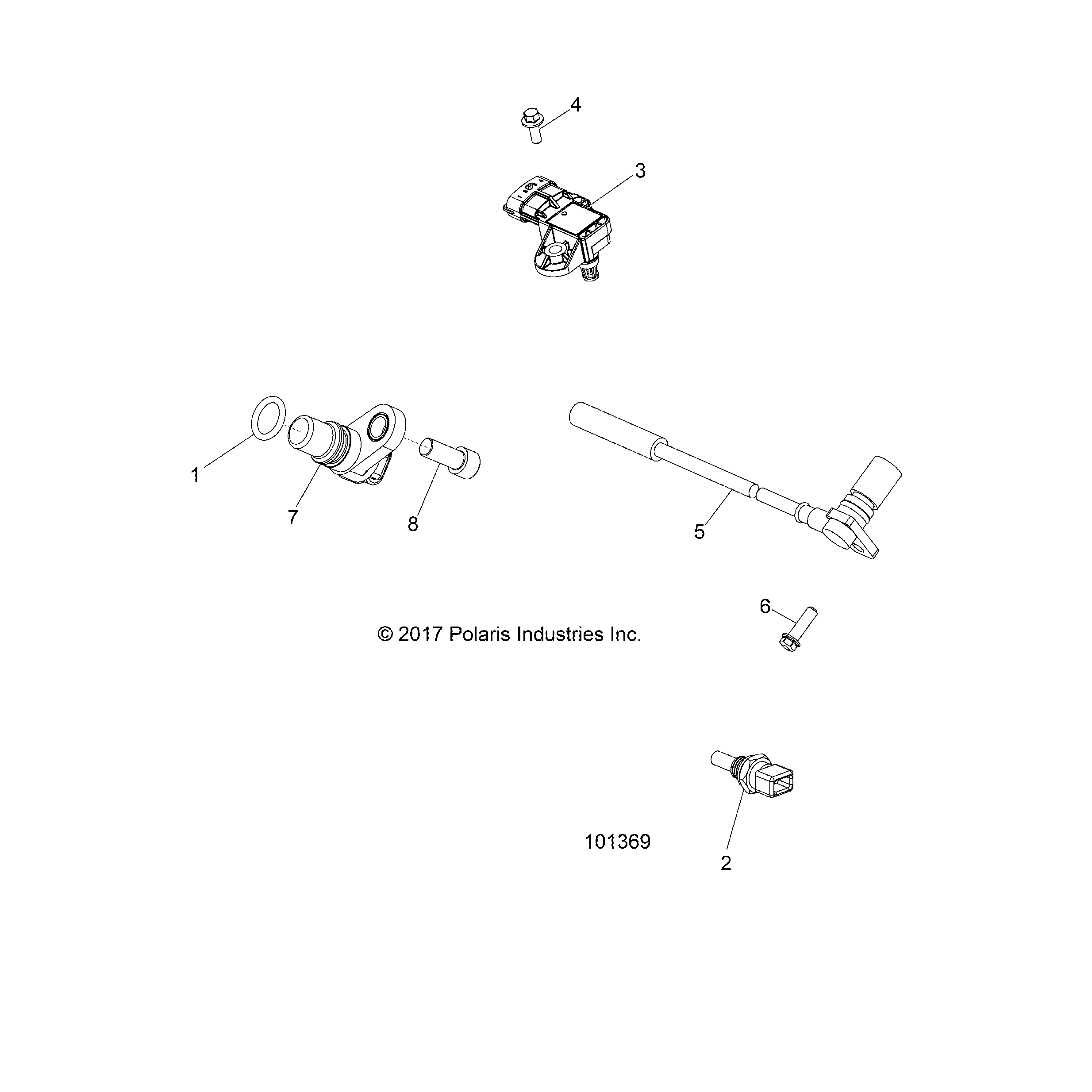 An Image of a Genuine Polaris Parts Schematic Diagram showing the schematic - ELECTRICAL: SENSORS - 2018 POLARIS ACE 570
