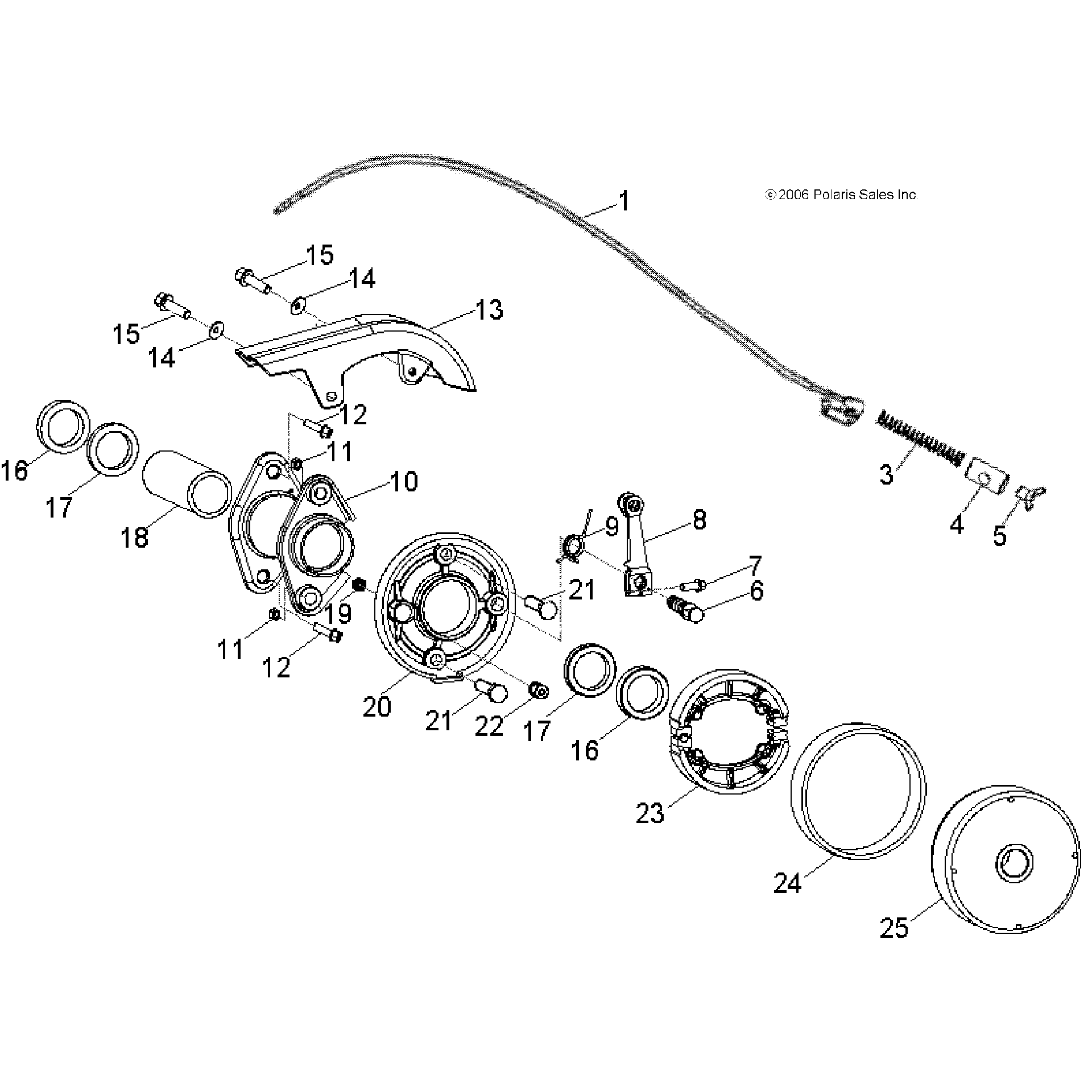 An Image of a Genuine Polaris Parts Schematic Diagram showing the schematic - BRAKES: REAR - 2021 POLARIS SPORTSMAN 110