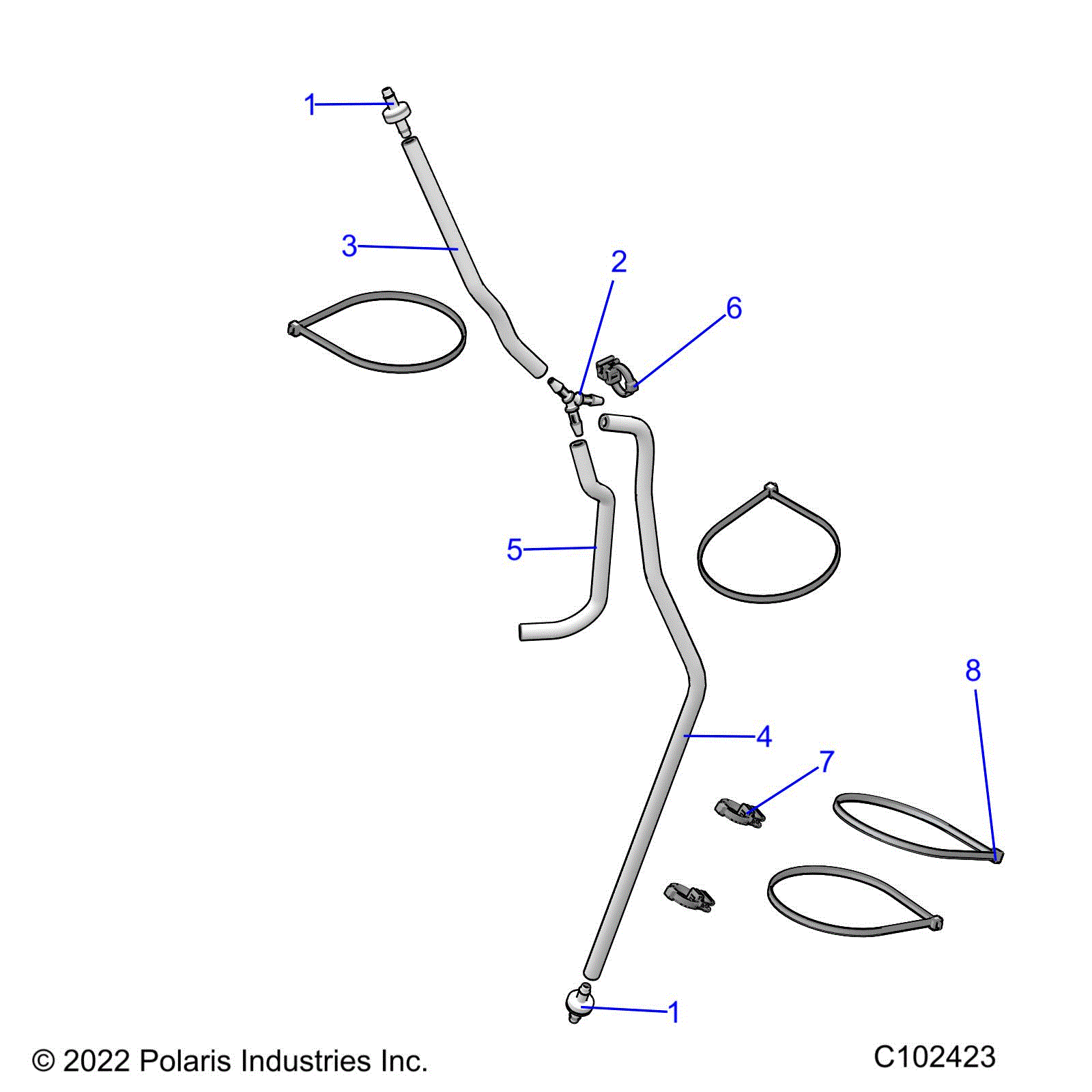 An Image of a Genuine Polaris Parts Schematic Diagram showing the schematic - FUEL SYSTEM: FUEL TANK VENTING - 2023 POLARIS SPORTSMAN 850 HIGH LIFTER