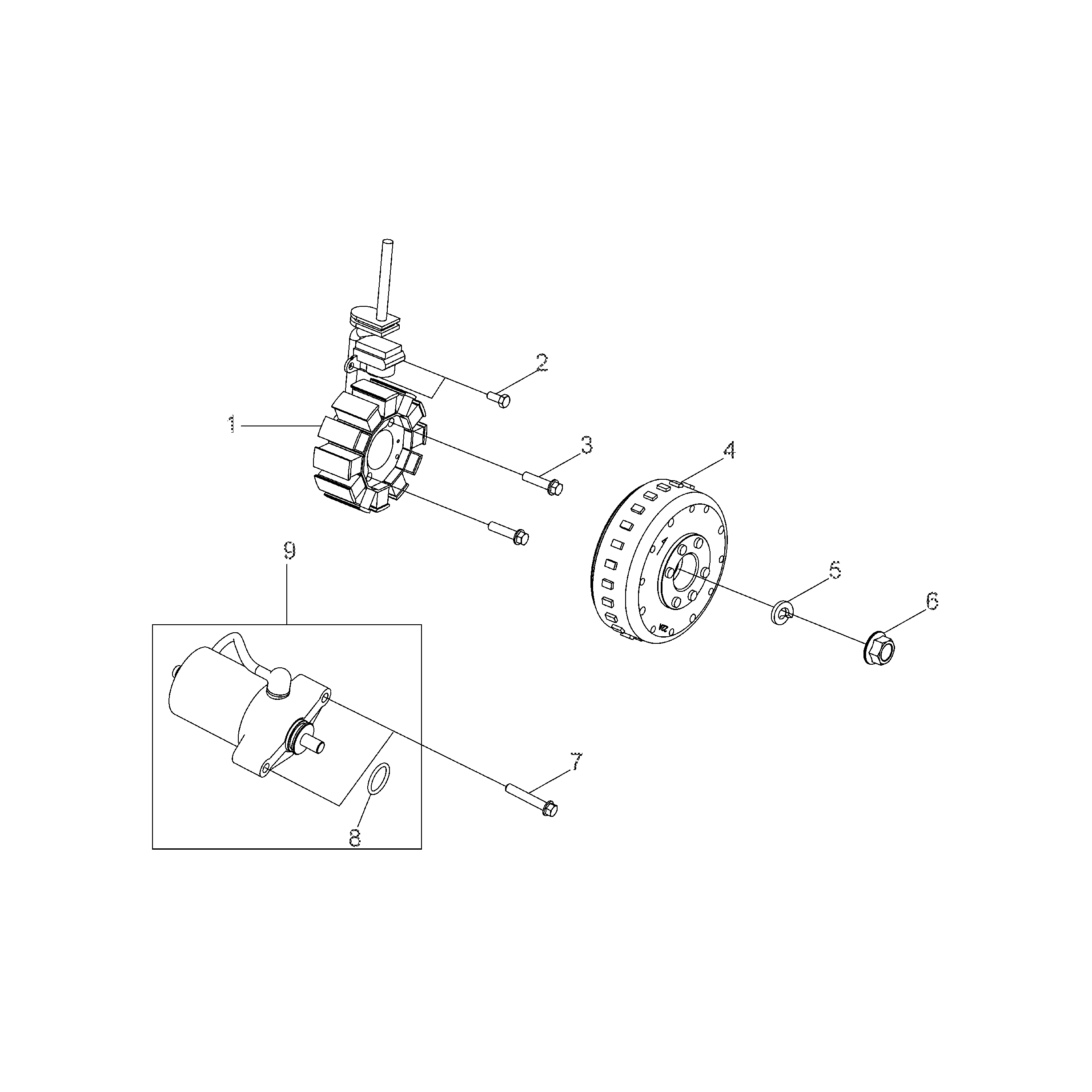An Image of a Genuine Polaris Parts Schematic Diagram showing the schematic - ENGINE: GENERATOR and STARTING MOTOR - 2016 POLARIS OUTLAW 110