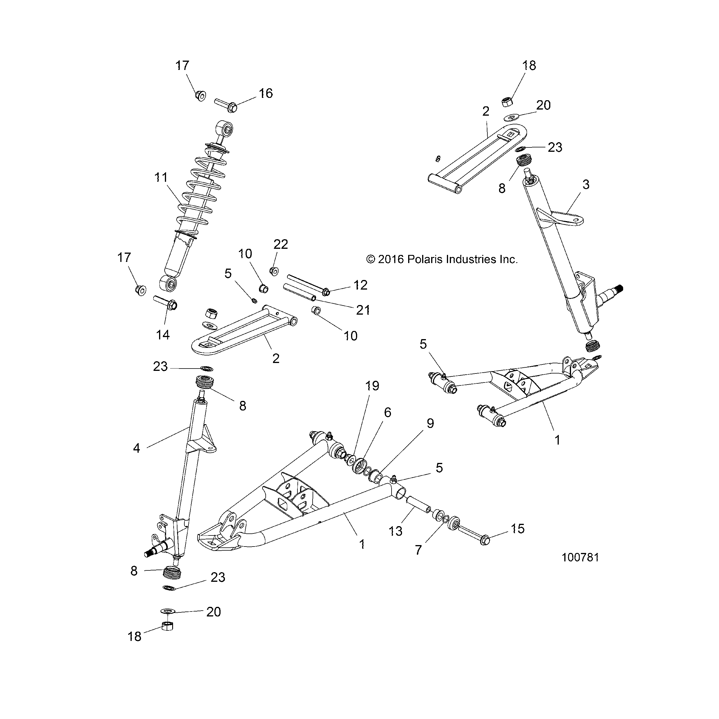 An Image of a Genuine Polaris Parts Schematic Diagram showing the schematic - SUSPENSION: FRONT - 2017 POLARIS ACE 150