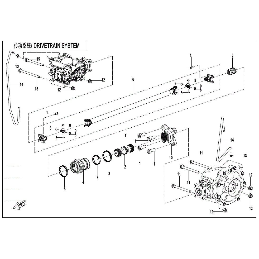 An Image of a Genuine CFMOTO Parts Schematic Diagram showing the schematic - DRIVETRAIN SYSTEM - 2025 CFMOTO UFORCE 1000
