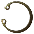 Metallic circular retainer ring with two small tabs featuring holes for securing components.