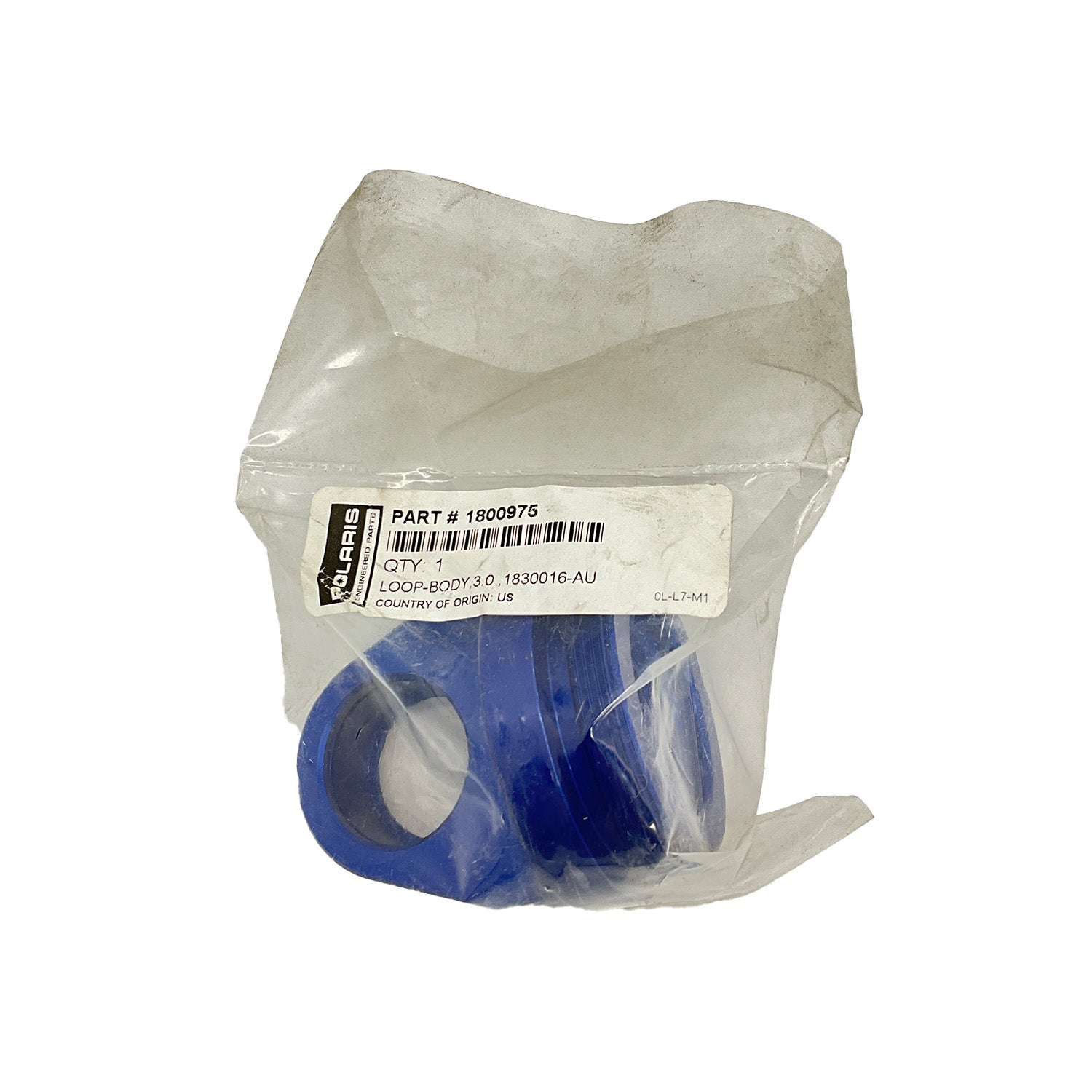 Blue polyurethane suspension bushings sealed in clear plastic packaging with a white label.