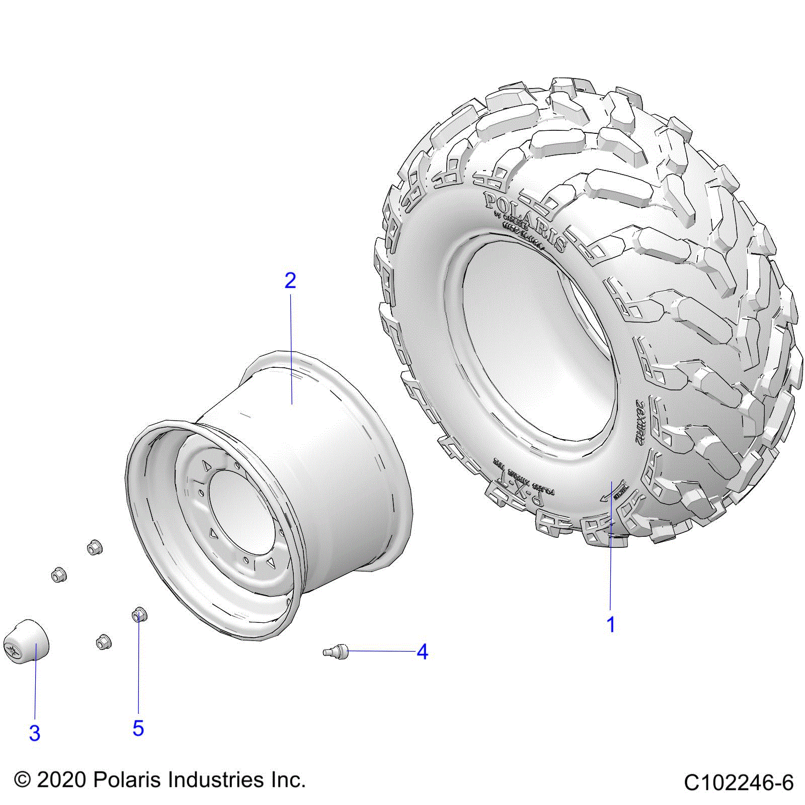 An Image of a Genuine Polaris Parts Schematic Diagram showing the schematic - WHEELS: REAR TIRE - 2021 POLARIS SPORTSMAN 570 6X6