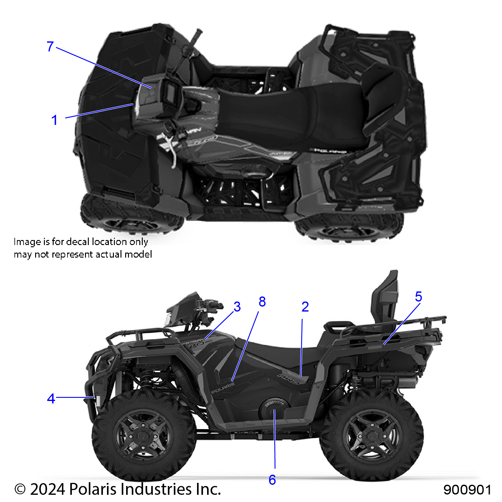 An Image of a Genuine Polaris Parts Schematic Diagram showing the schematic - BODY: DECALS GRAPHIC - 2025 POLARIS SPORTSMAN TOURING 570 ULTIMATE
