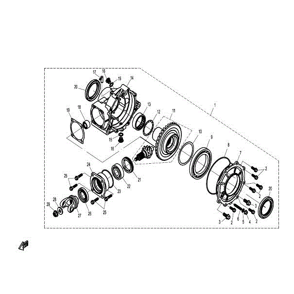An Image of a Genuine CFMOTO Parts Schematic Diagram showing the schematic - REAR DIFFERENTIAL - 2015 CFMOTO ZFORCE 600