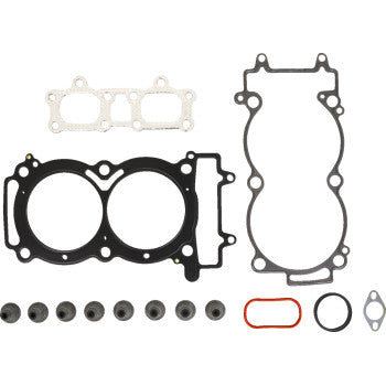 The Polaris Top End Gasket Kit 94 mm by Cometic includes MLS head gasket, circular seals, and O-rings—assorted engine gaskets and seals for extreme sealing technology, all neatly arranged on a white background.