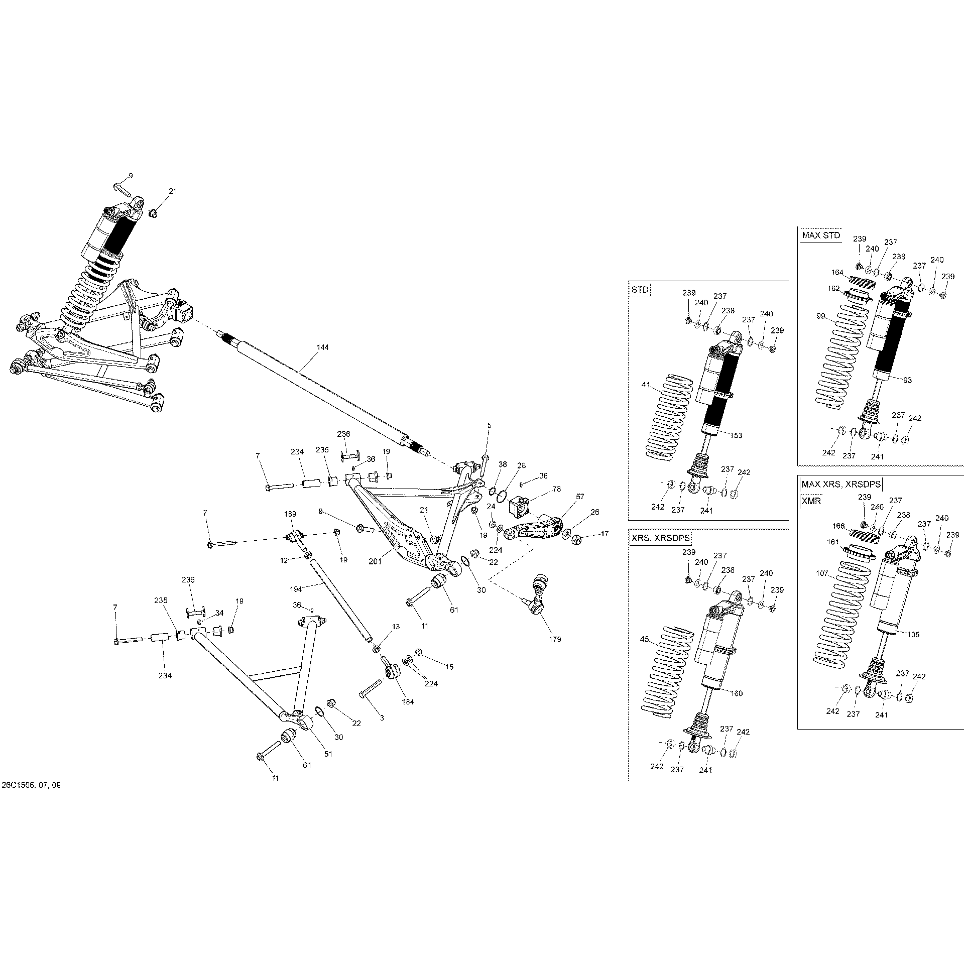 An Image of a Genuine Can-Am Parts Schematic Diagram showing the schematic - REAR SUSPENSION _26C1507