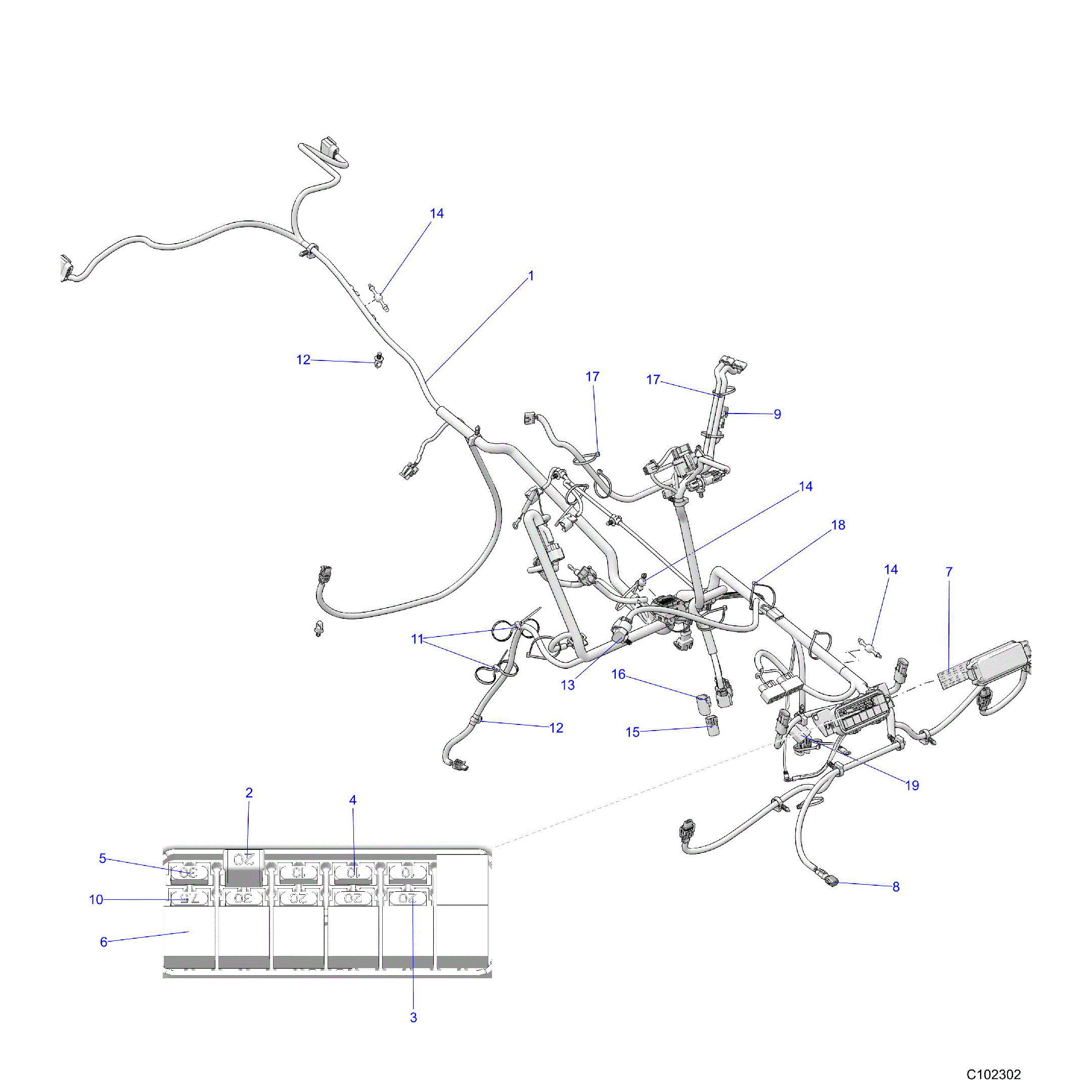 An Image of a Genuine Polaris Parts Schematic Diagram showing the schematic - ELECTRICAL: HARNESS - 2025 POLARIS SPORTSMAN 850 MUD 49S