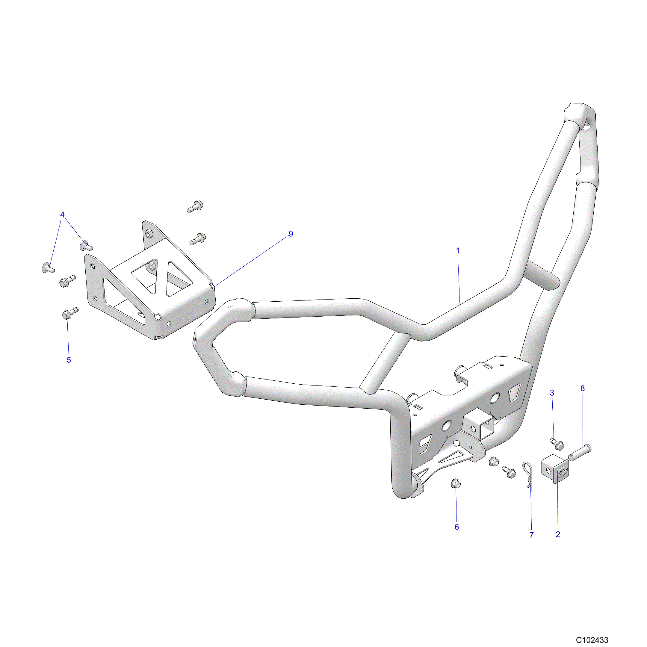 An Image of a Genuine Polaris Parts Schematic Diagram showing the schematic - BODY: FRONT BUMPER UTILITY - 2024 POLARIS SPORTSMAN 450 HO UTILITY 50S